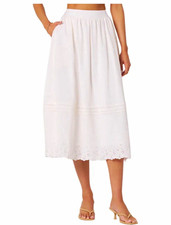 ASTR the Label Shelly White Eyelet A-Line Midi Skirt Lined Elastic Waist S