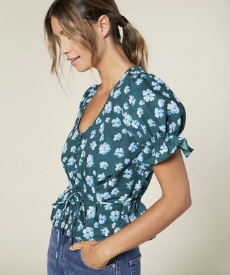 Outerknown Women s XS Astral Blouse Floral Puff Sleeve $138 NEW