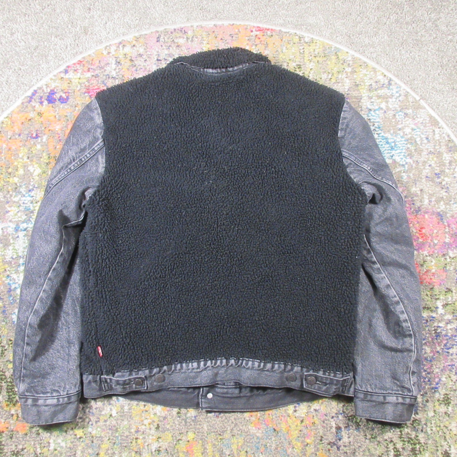 Levi's Sherpa Hybrid Trucker Jacket Mens L Black Denim Fleece EUC