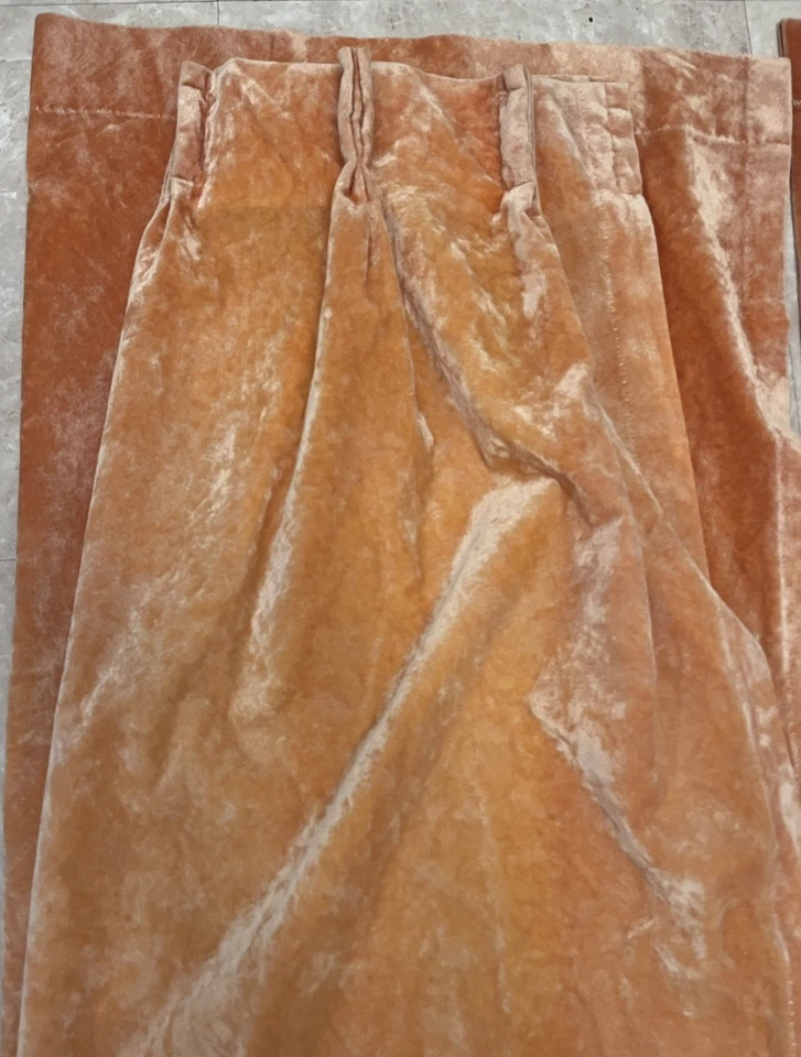 "Cortinas de terciopelo naranja vintage años 70 2 paneles cortinas trituradas 50x84""" Foto 3 de 4