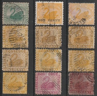 4) WESTERN AUSTRALIA USED SELECTION STAMPS SWAN POSTMARKS !! SEE SCANS