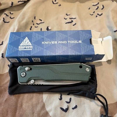 SRM Knives Rubik Ambi Lock Green Micarta Folding 14C28N Pocket Knife 7228BMG