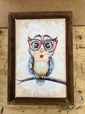 Funny Cute Owl with Glasses Picture Wall Decor Retro Framed Bird Print