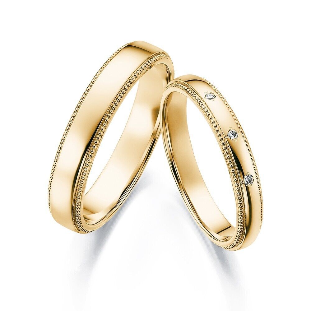 Alianzas de diamantes reales redondas de 0,10 quilates de oro amarillo de...