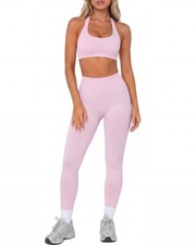 Women Workout Set 2 Piece Seamless Halter Bra Scrunch Butt Lifting Leggings H...