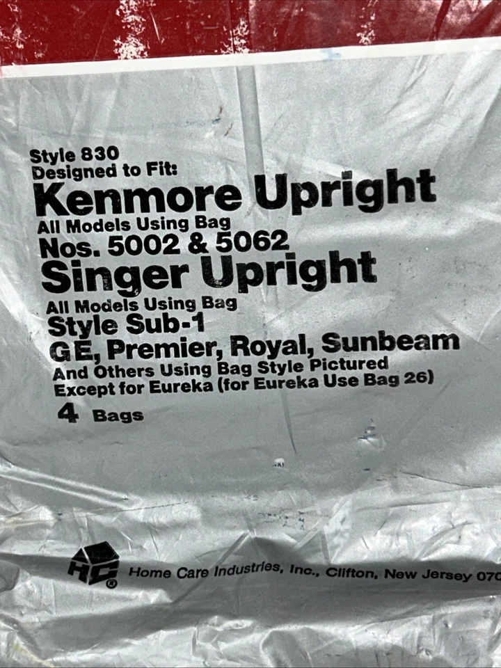 Sacos de aspirador de pó Kenmore vertical # 5002 e 5062 também Singer SST vertical SUB-1 - Imagem 2 de 4