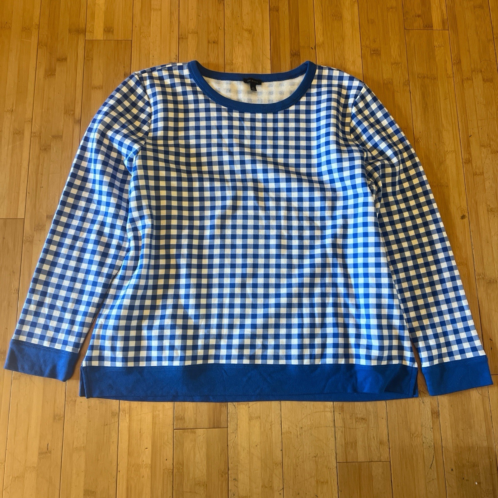 Talbots Blue Gingham Pattern Pullover Sweatshirt … - image 1