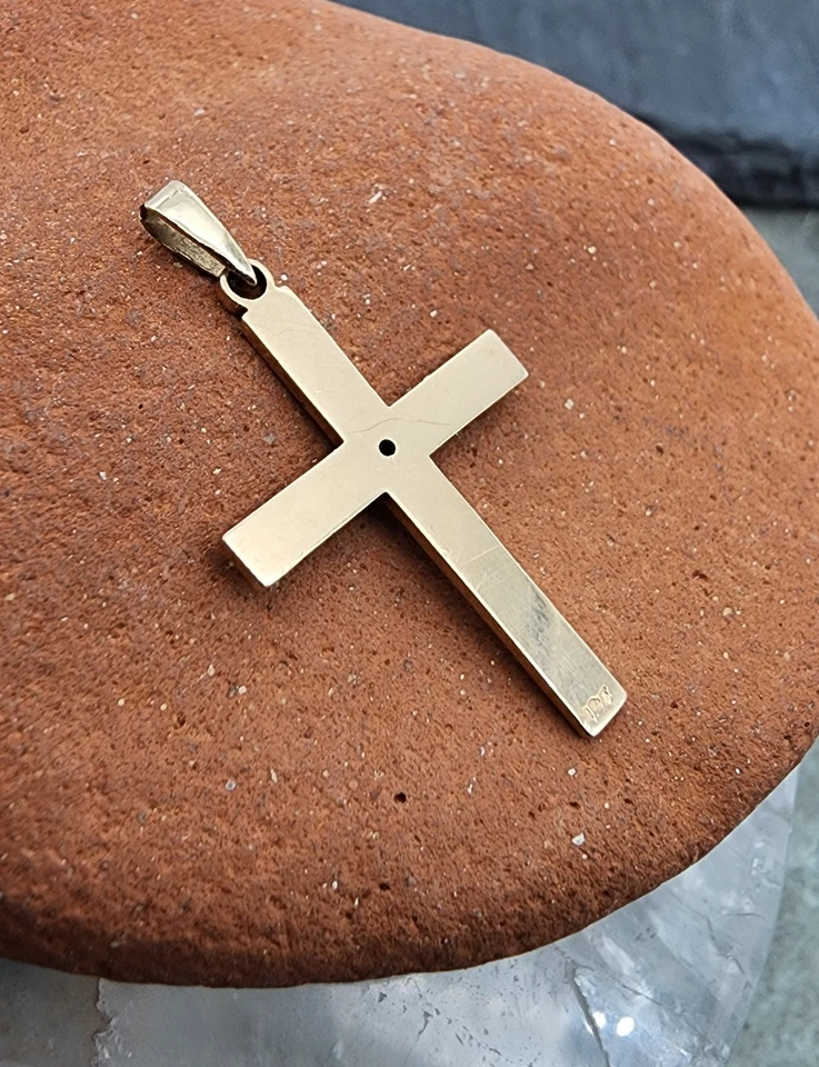 Colgante de oro de 10 k .417 Art Deco con diamantes de 0,01 quilates cruz de 1" Au 25110 Foto 2 de 4