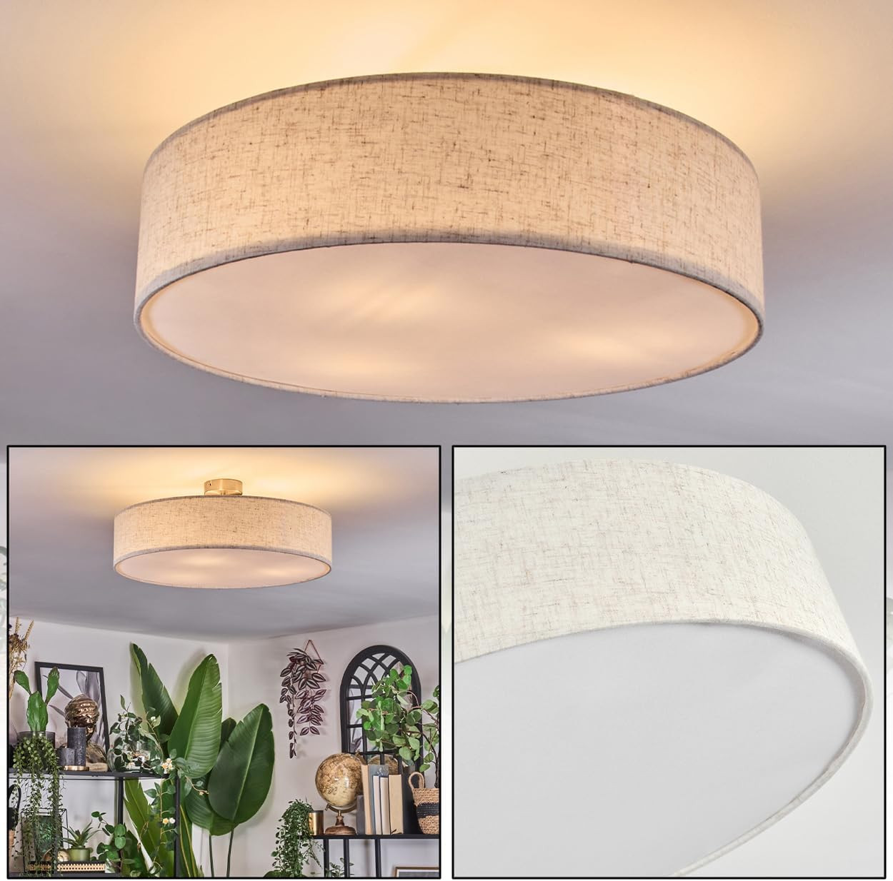 Lampada Soffitto Foggia 60cm: Design Nordic in Tessuto e Nichel