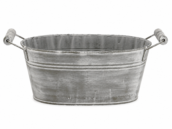 Pflanzwanne Aus Metall Im Vintage-Look Mit Griffen – 22 X 13 X 10 Cm Silbergrau-image