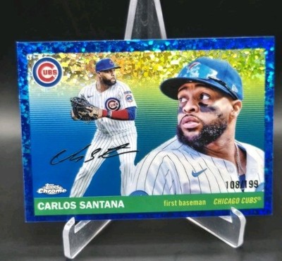 2025 Topps Chrome Platinum Carlos Santana 93 Cubs Blue Mini Diamonds /199