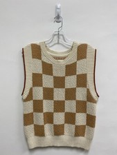 Maeve Size XS Cream Rust Checkered Ladies Sweater Vest