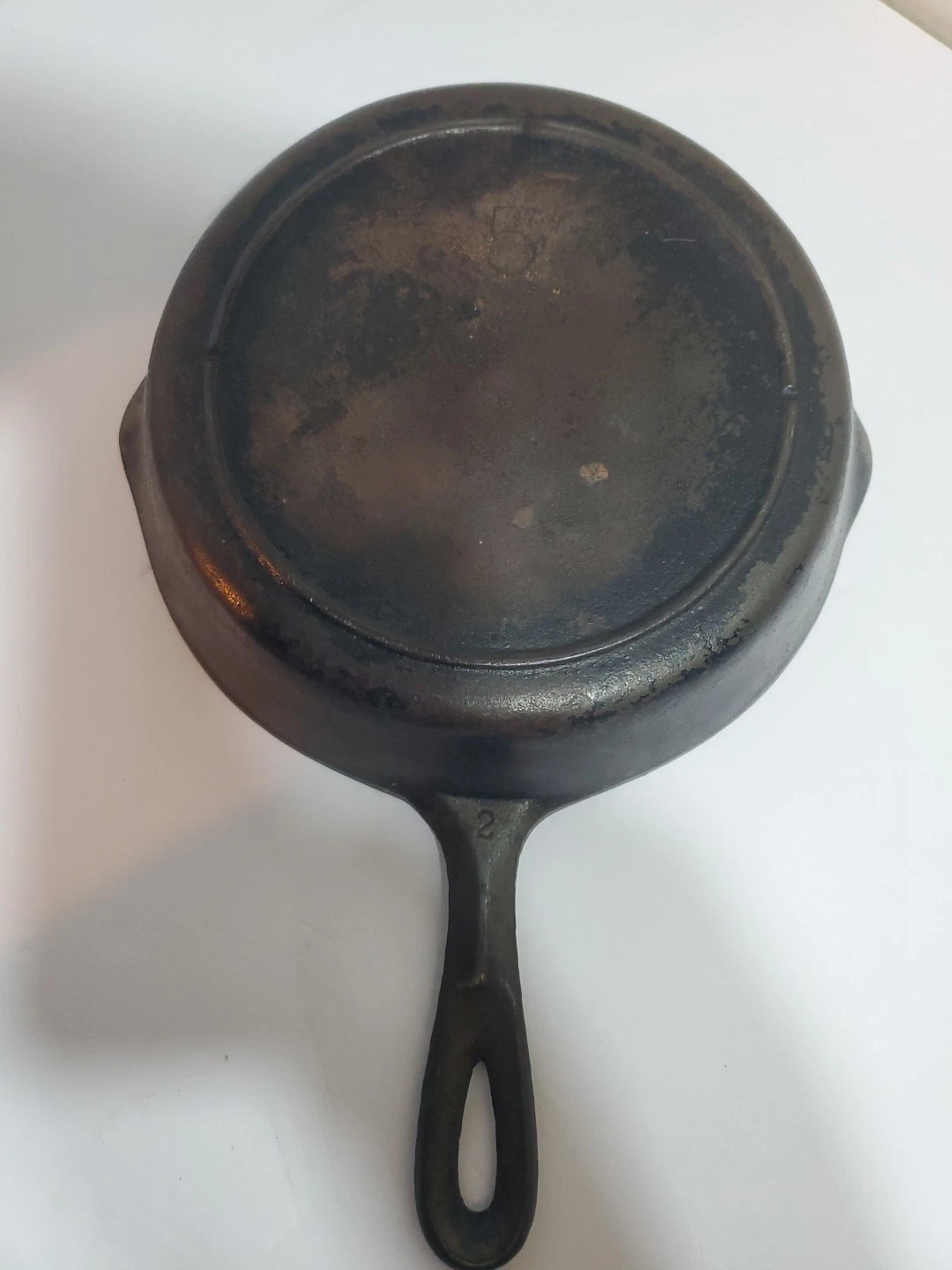 Pre-1930 Lodge cast iron 3 Notch #5 Skillet W/heat ring 8" Dia.