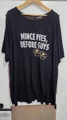 Yours Clothing Christmas T-Shirt Black Size 30/32 'Mince Pies Before Guys'