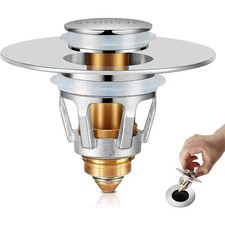 Bathroom Sink Stopper with Hair Catcher Universal Pop-Up Drain Strainer for