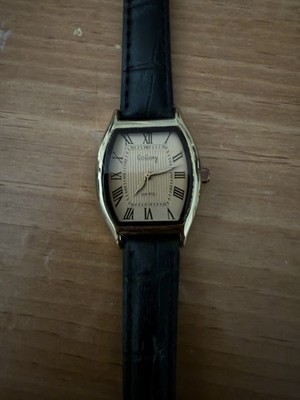 Vintage GoGoey Gold Black Leather Strap Watch
