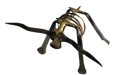 Primitive Nail Art Bull Sculpture Handmade 2 3/4'' Long x 3 1/2'' Horn Spread