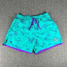 Vintage 90s Umbro Shorts Mens Large Teal Nylon Graphic Print Made in USA