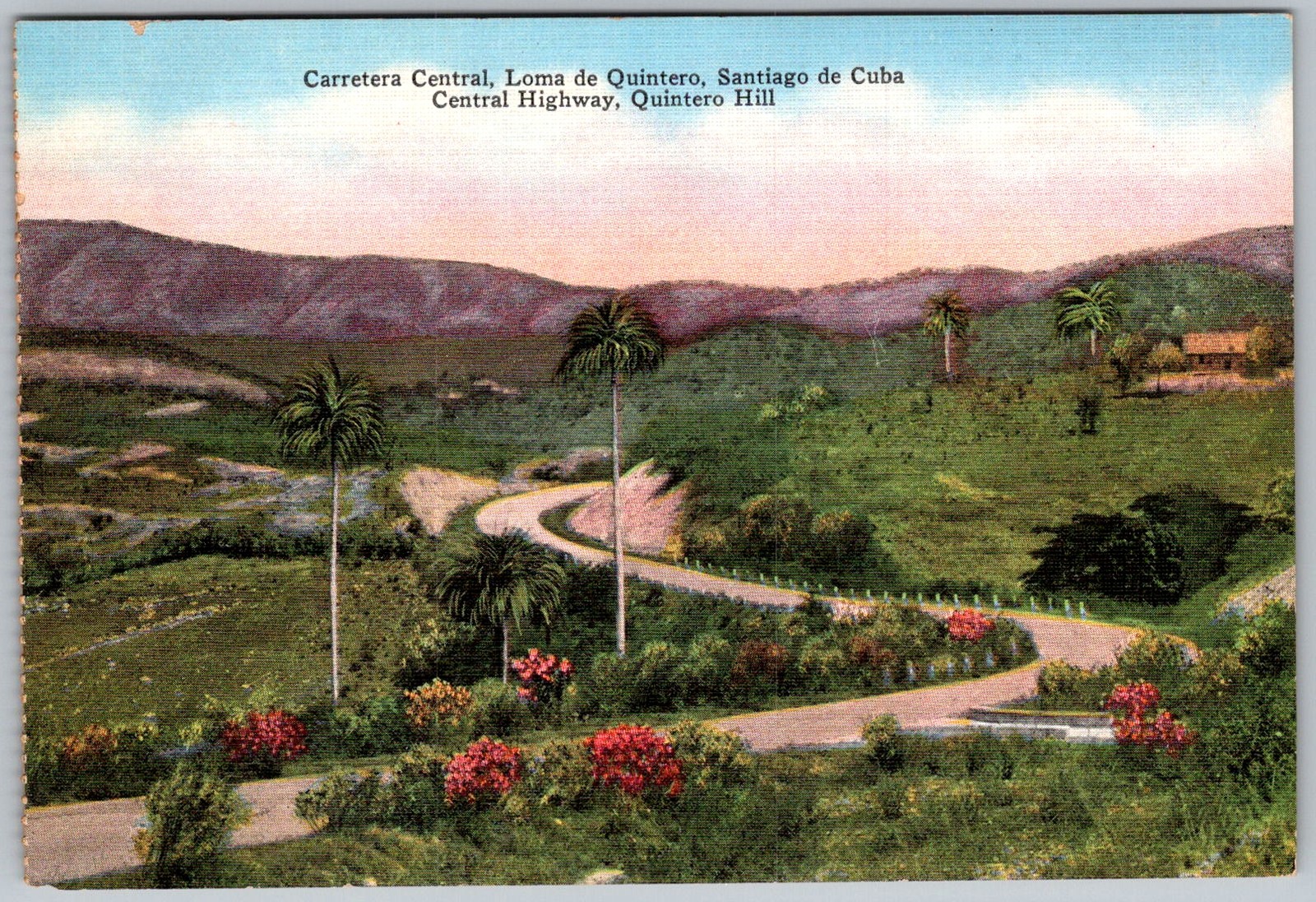 Vtg Linen Postcard Carretera Central Santiago DE Cuba, Cuba 1930s