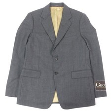 GUCCI 625378 100 Wool Logo Patch Single Blazer Jacket Gray 50 Italy Authentic