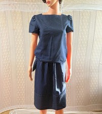 Vintage 1980s Skirt Top 2 Piece Set Business Casual Nautical Navy Womens Sz 27w