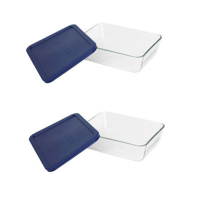 Pyrex 7211 6-Cup Glass Dish 7211-Pc Dark Blue Lid 2-Pack - Made In Usa