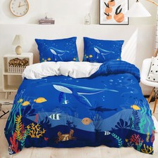 Marine Life Sea Turtle Dolphin Blue Whale Anchor Doona Duvet Quilt Cover Bed Set
