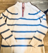 Talbots White  Blue Striped 1/4 Zip Mock T Pullover Sweater XS