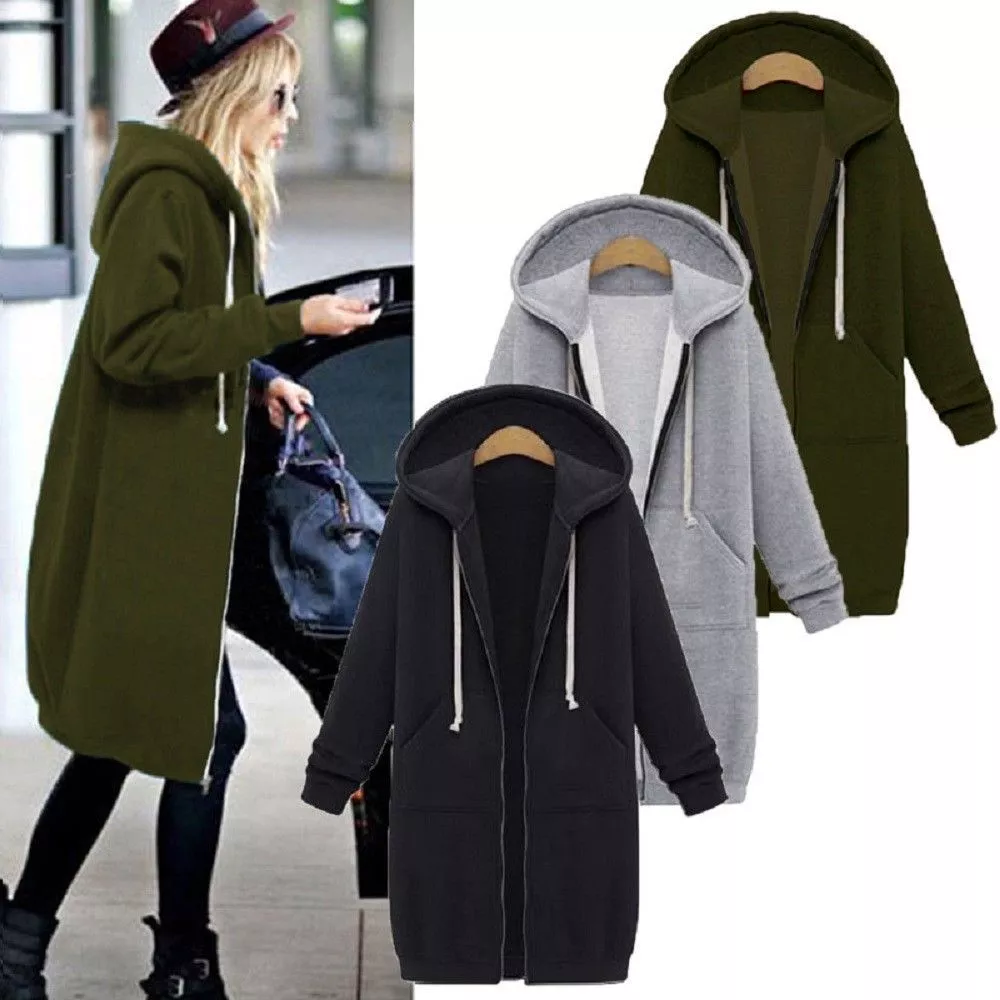 Plus Size Womens Zip Up Hooded Hoodies Long Sleeve Winter Coat