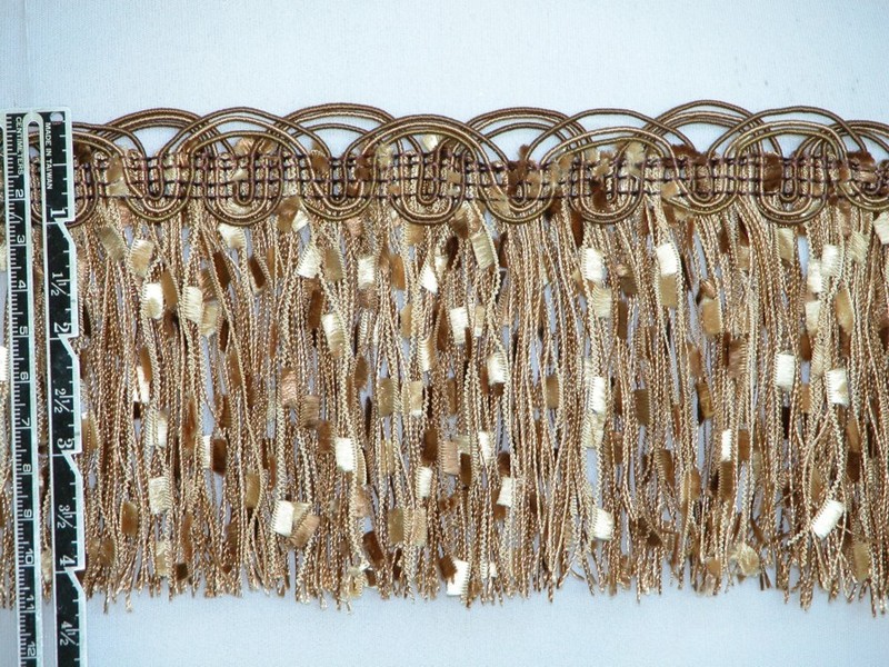 10 Yards - 4" Confetti Lace Tassel Fringe Trim Brown with some Gold Upholstery