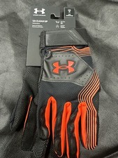 Under Armour UA Clean Up Baseball Batting Gloves Black Red Men's Size MEDIUM