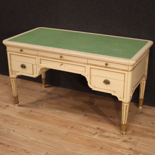 Writing desk italian furniture lacquered painted gilded wood table 20th century - Picture 3 of 12