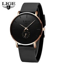 LIGE Men's Watch Ultra-thin Stainless Steel Quartz Waterproof Luxury Wristwatch