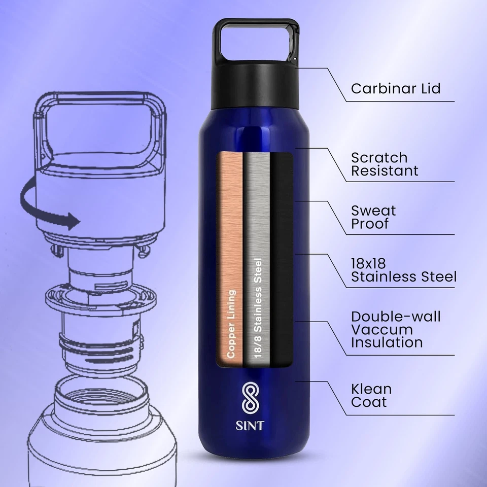 Botella deportiva de acero inoxidable aislada SINT 27 OZ - a prueba de fugas, sin sudor Foto 2 de 4