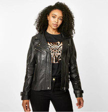 Biba Leather Biker Jacket Size Uk 10 #ref54