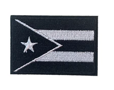 PUERTO RICO - BLACK/WHITE FLAG - Embroidered Iron On Patch - FREE SHIP