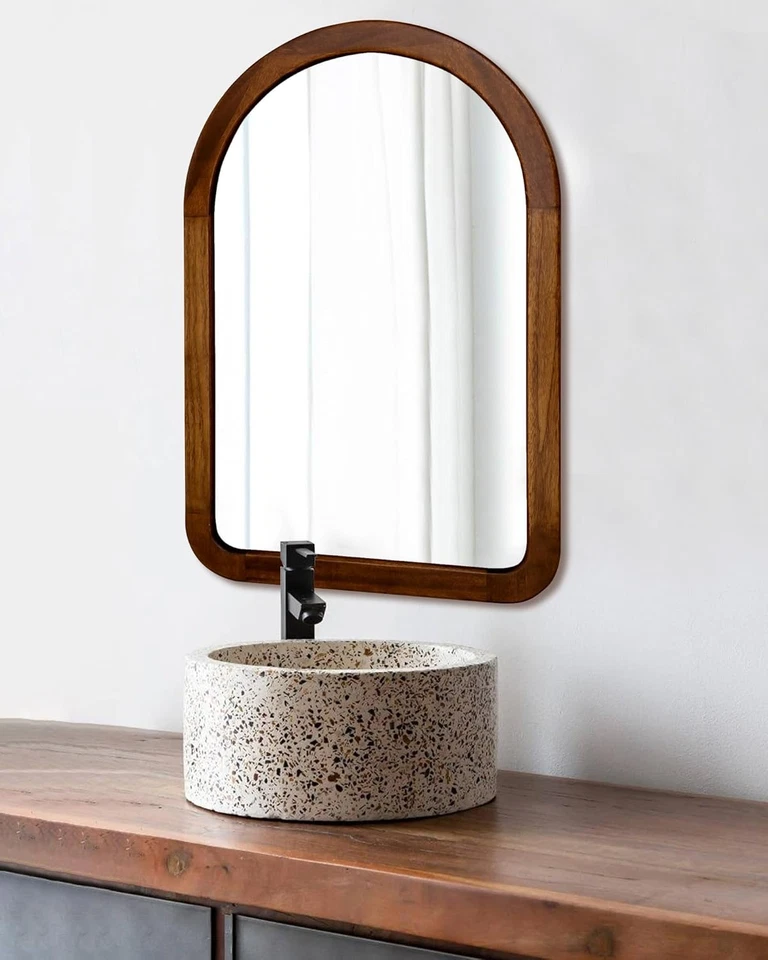 Arched Mirror 22 X 30 Inch,Brown Wood Rustic Bathroom Tempered Wall Mirror with - Image 4 of 4