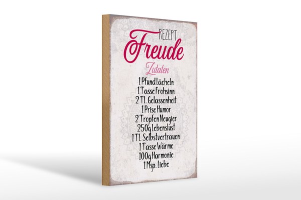Holzschild Spruch 20X30Cm Rezept Freude Zutaten Geschenk Deko Schild Wooden Sign-image