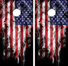 Smokey American Flag Cornhole Board Wrap LAMINATED Wrap Decal Vinyl Sticker 4174