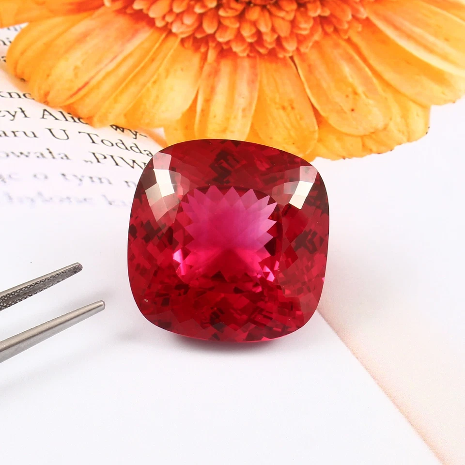 Museum Grade Natural Flawless Burma Ruby Loose Cushion Gemstone Cut 25x25 MM - Image 3 of 4