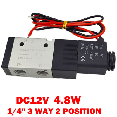 1/4'' 3 Way 2 Position Directional Control Electric Solenoid Air Valve 12V DC HOT