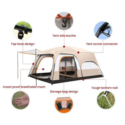 Camping Zelt Wasserdicht Doppelschicht Familien Zelt 4-12 Personen Gruppenzelt - Bild 12 von 15