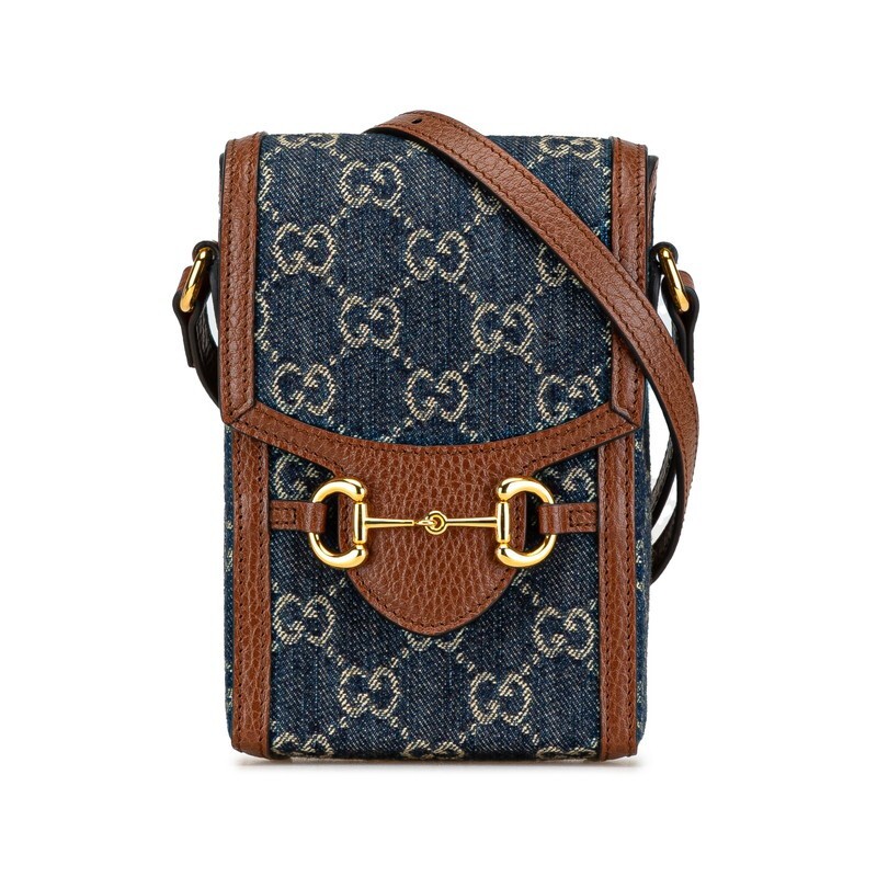 AUTH GUCCI GG DENIM HORSEBIT 1955 SHOULDER BAG 625615 LEATHER