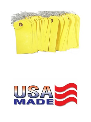 100 of 4 3/4'' x 2 3/8'' Yellow Inventory Tags with ELASTIC Stretchable String