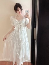 Women sweet Gentle Bow A-line Loose Dress Romantic Streamer Party Mini Dresses