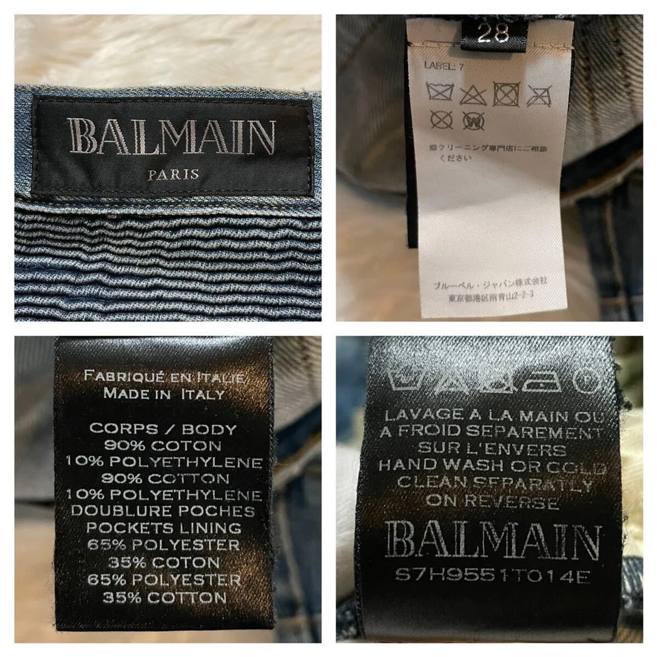 Genuine Magazine Model Balmain Homme Damaged Biker Stretch Denim Pants Jeans 28 - Image 2 of 4