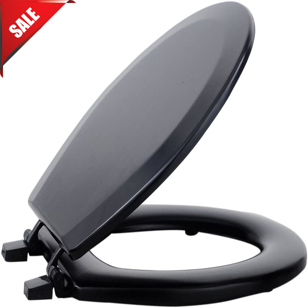 Standard Wood Toilet Seat, Black  17 Inch - Fits All Standar
