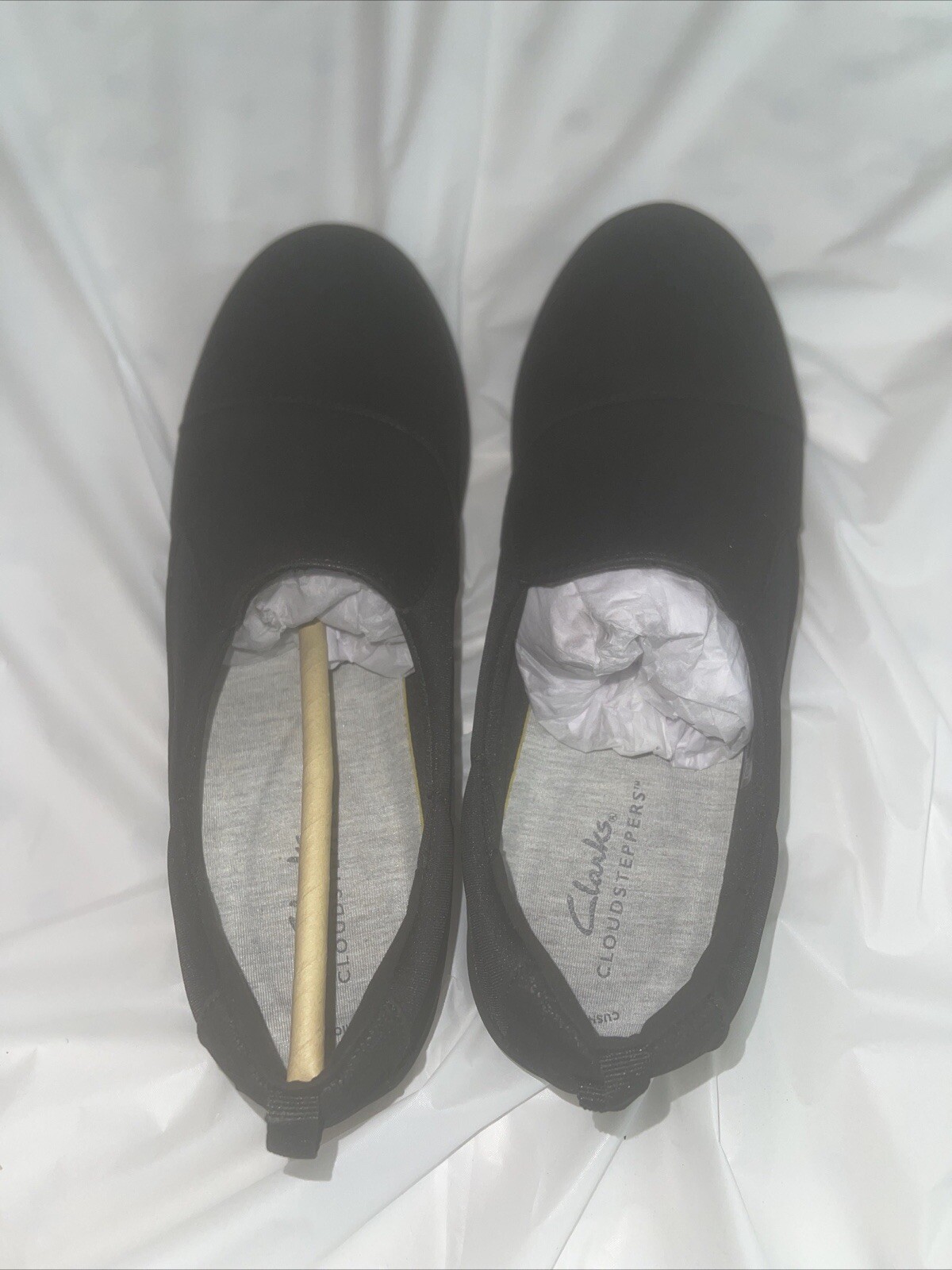 Clarks Cloud Steppers Caddell Denali Black Wedge Heel Loafers Size 8.5