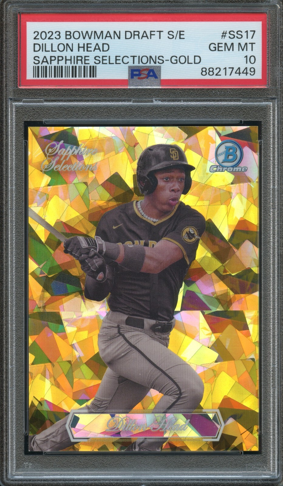 PSA 10 2023 BOWMAN DRAFT SAPPHIRE EDITION SELECTIONS GOLD #7 DILLON HEAD RC/50