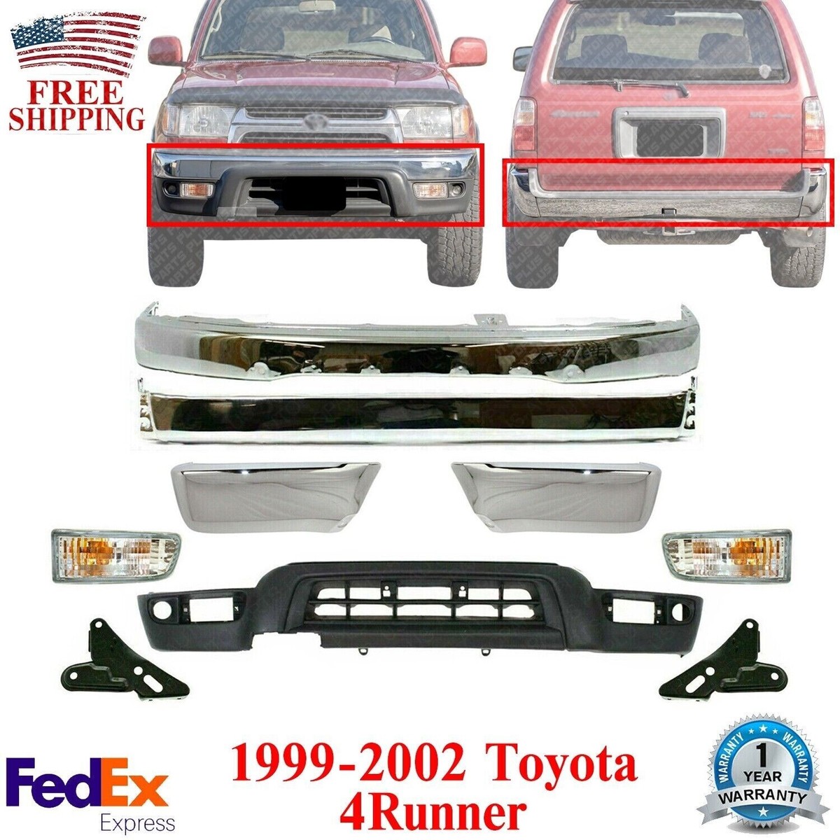 Rear Bumper End Cap Set With Fender Flare Holes For 1999-2002 Toyota 4Runner